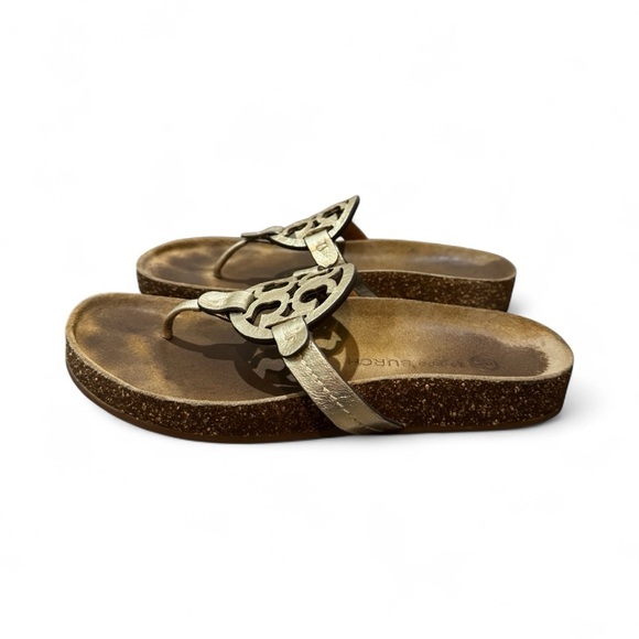 Tory Burch Miller Cloud Spark Gold Thong Sandals Size 7.5M Cork Comfortable - Picture 5 of 9